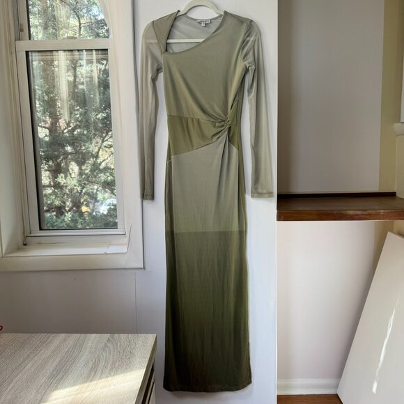 Saemdi Mesh Maxi Long Sleeve Dress Green Small - Picture 15 of 17